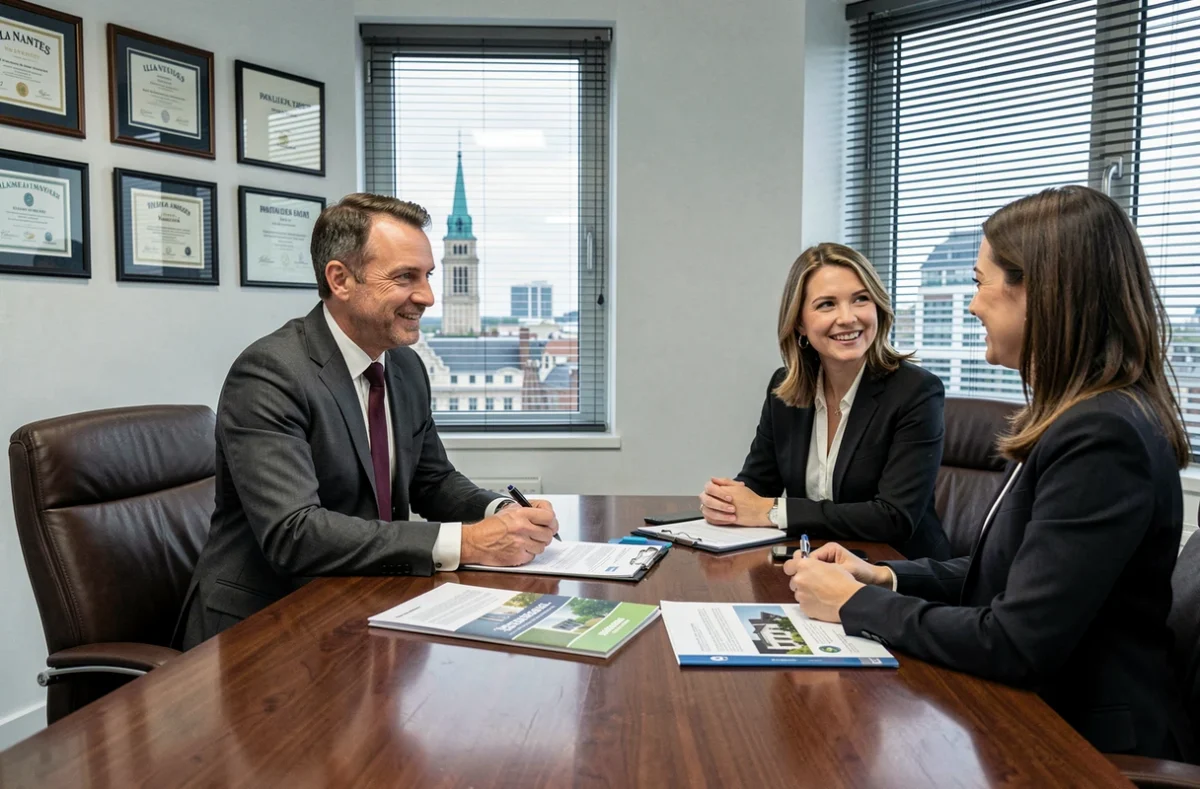 Courtier AB Courtage Nantes en réunion de conseil en financement immobilier avec des clients