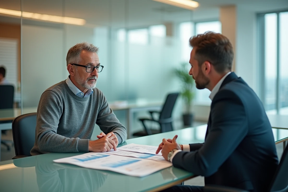 Conseiller bancaire présentant une comparaison entre livret A et assurance vie en euros à un client