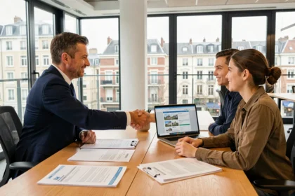 Courtier en crédit immobilier à Nantes conseillant un couple pour leur projet d'achat immobilier