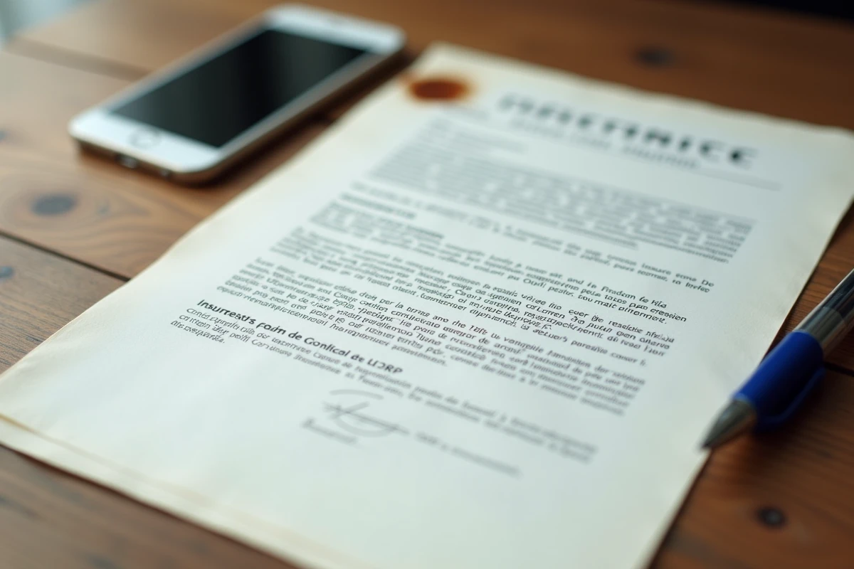 Documents de contestation d'une résiliation d'assurance posés sur un bureau avec stylo et smartphone