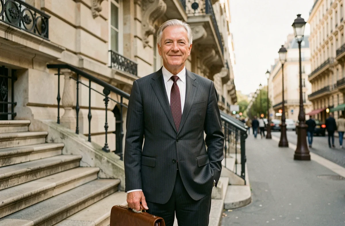 Élu parisien en costume devant un bâtiment officiel de la capitale française