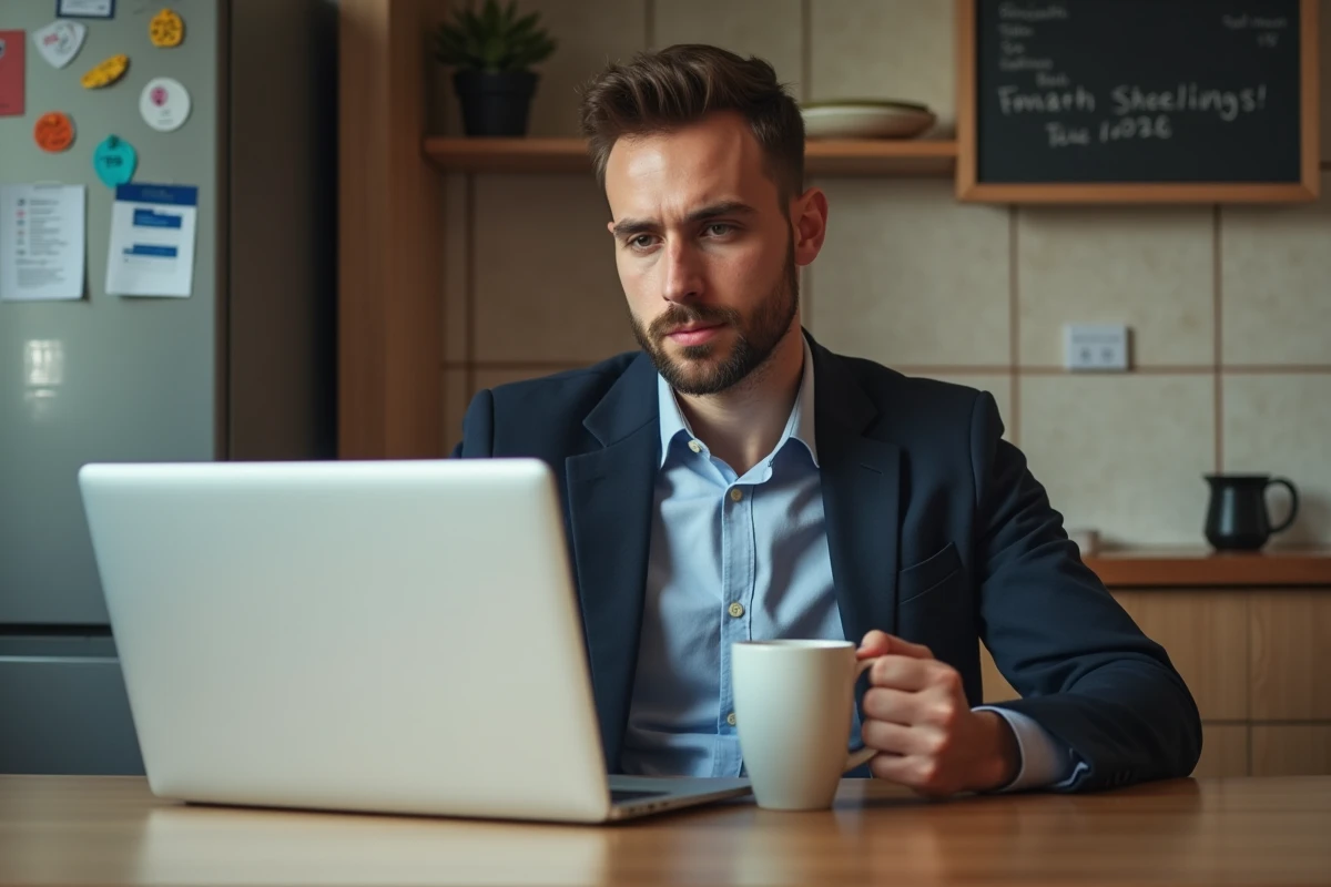 Jeune enseignant français travaillant à la maison