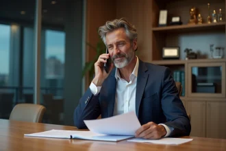 Homme executif en costume dans un bureau moderne