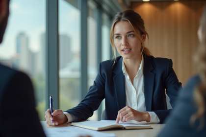Jeune femme d'affaires en réunion dans un bureau moderne