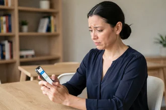 Femme consultant son espace client Hello Bank sur smartphone pour vérifier les limites de virement