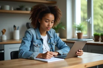 Femme organisée vérifiant ses finances sur tablette