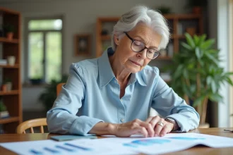 Femme élégante en train de gérer ses finances à la maison