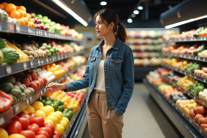 Femme choisissant des produits frais dans un supermarché