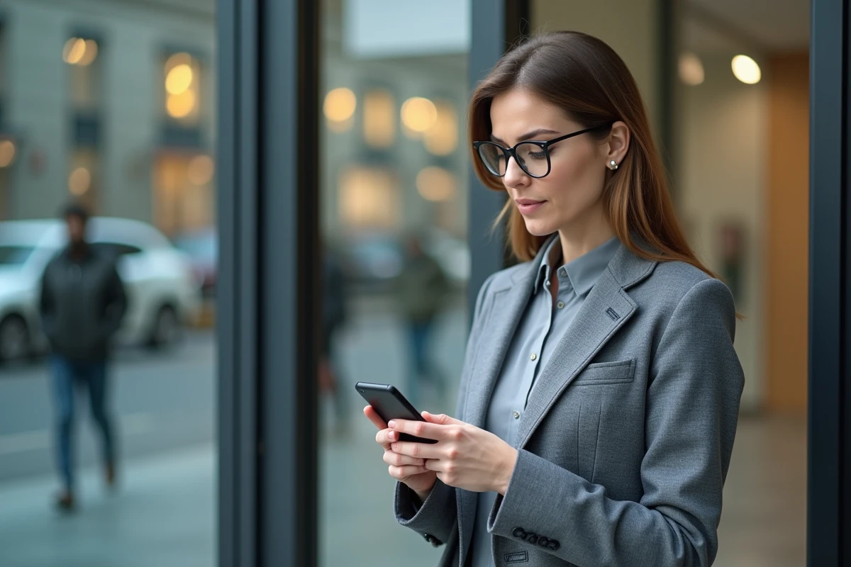 Femme professionnelle regardant son smartphone en ville