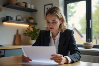 Femme en blazer travaillant à la maison