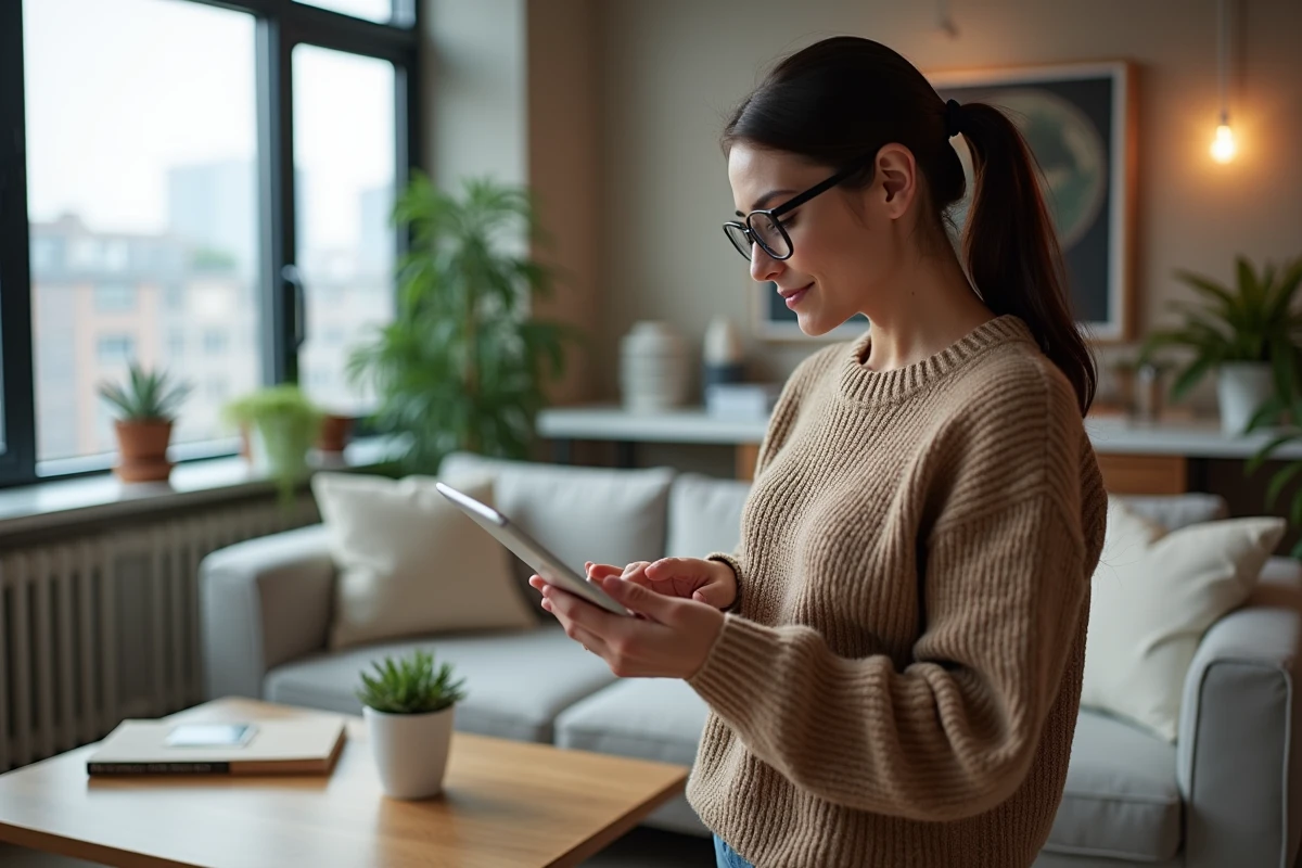 Femme v&eacute;rifiant son achat Valorant sur une tablette