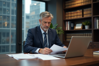 Homme d'affaires concentré à son bureau moderne
