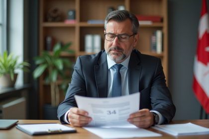 Homme d'affaires canadien lisant des documents officiels