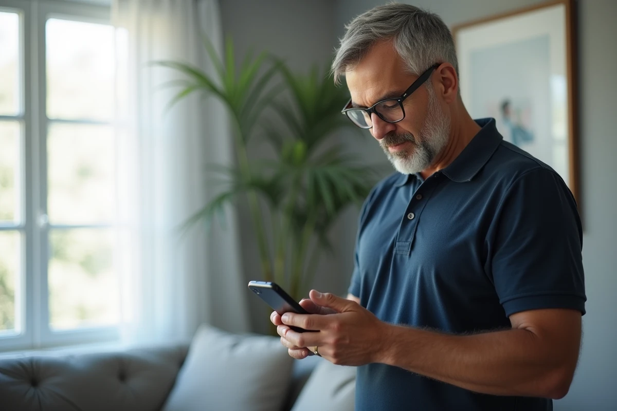 Homme consultant son compte joint LCL depuis l'application mobile bancaire