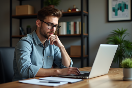 Jeune homme regardant des graphiques de cryptomonnaie sur son ordinateur