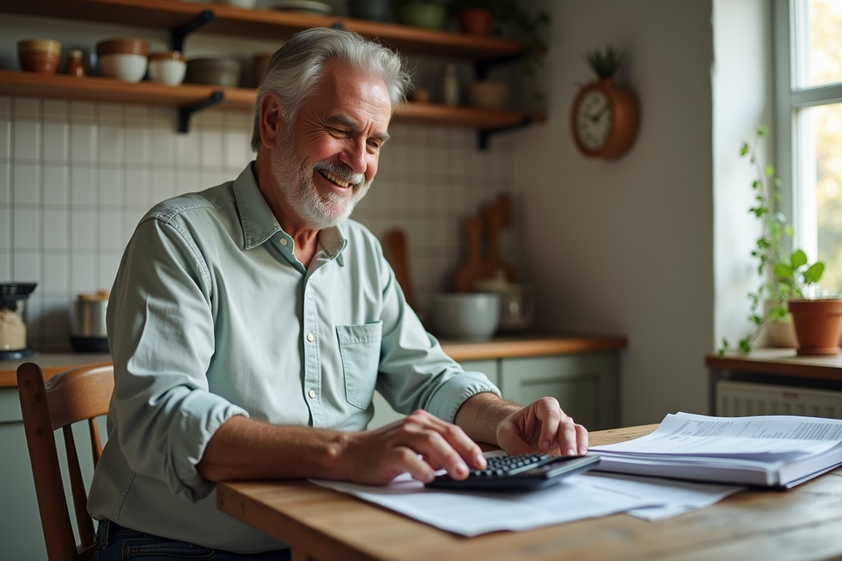 Homme à la maison utilisant une calculatrice