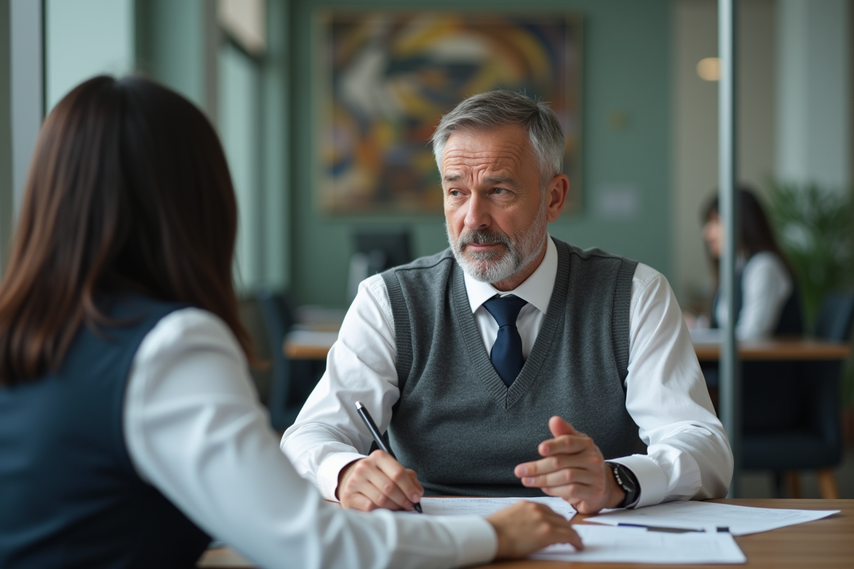 Homme en réunion avec conseiller financier