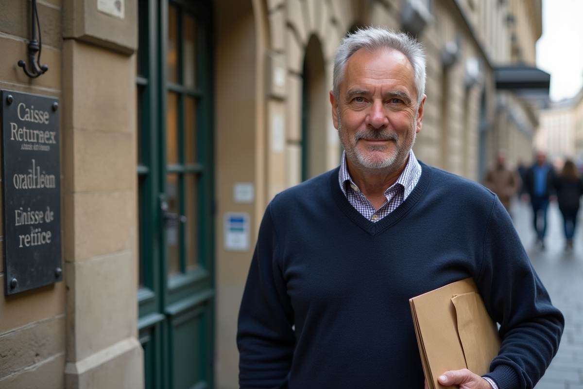 Homme mature dans la rue près d une agence retraite