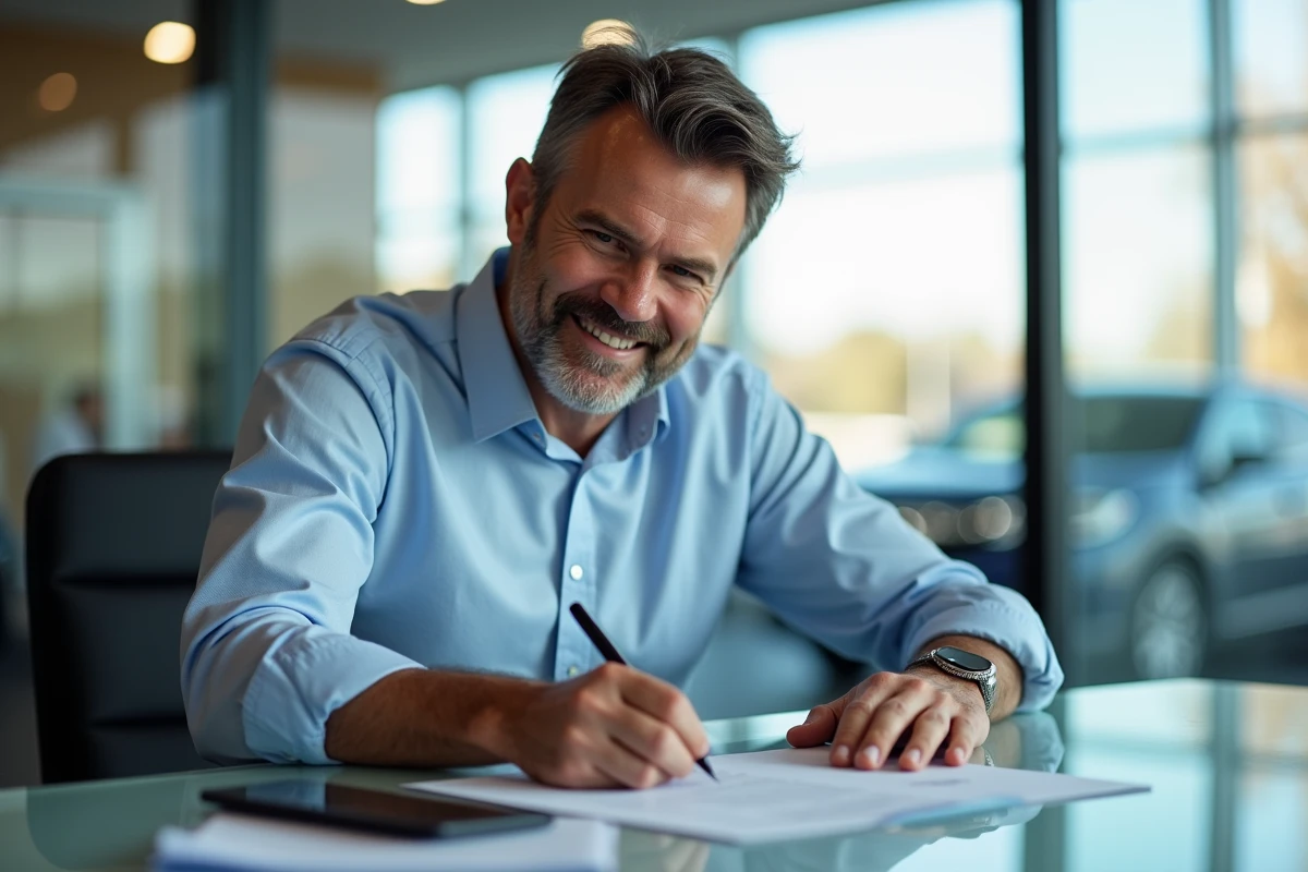 Homme signant des documents d