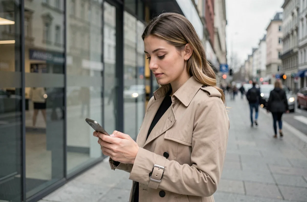 Jeune femme consultant les limites de virement de son compte Hello Bank sur mobile en milieu urbain