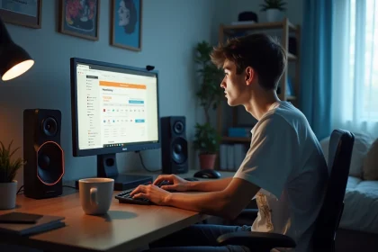 Jeune homme regardant son historique d'achats en ligne