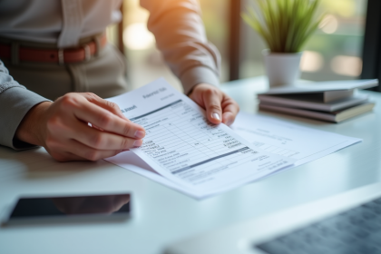 Mains tenant une fiche de paie avec déductions visibles