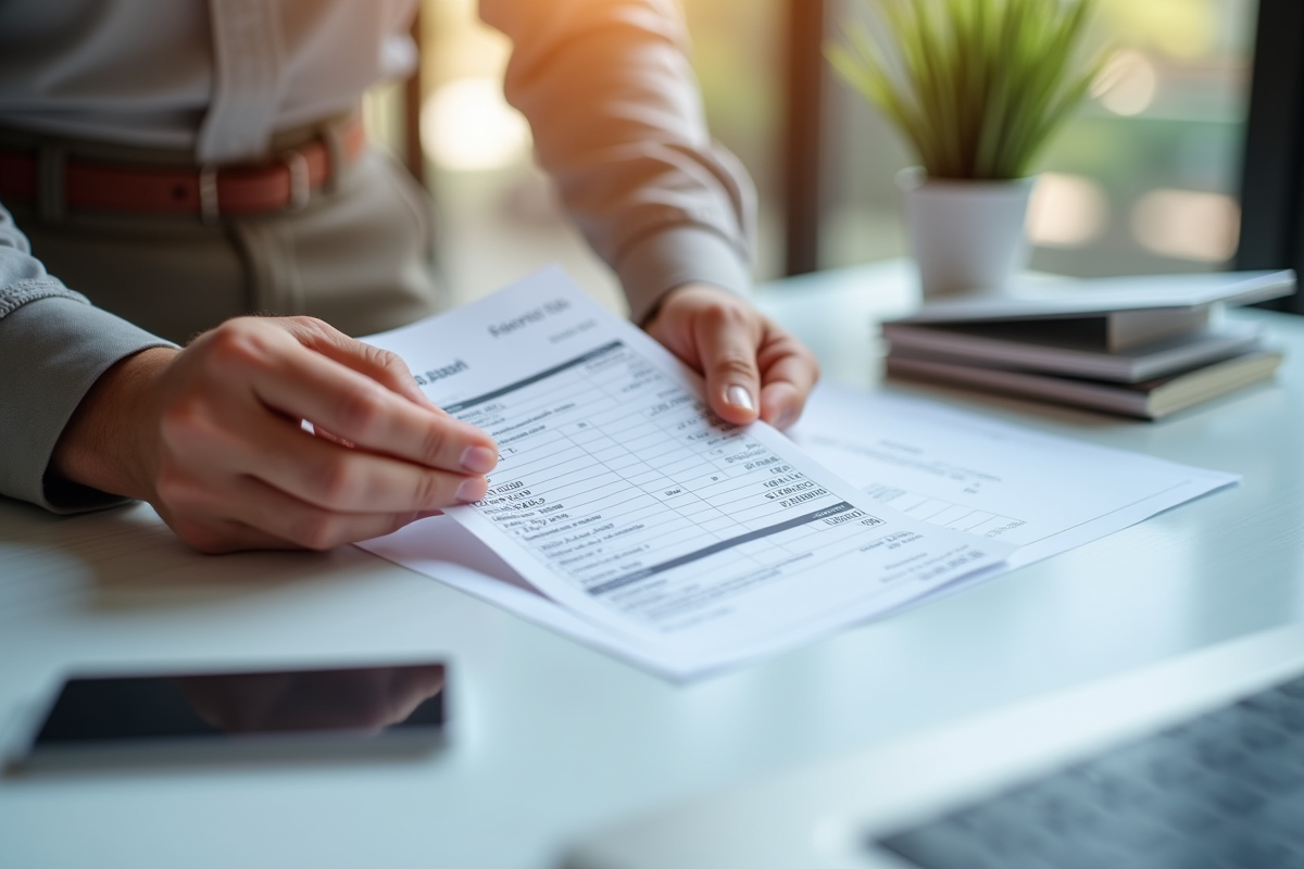 Mains tenant une fiche de paie avec déductions visibles