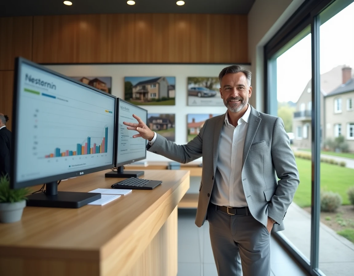 Consultant Nestenn Immobilier Grand Champ présentant une simulation d'investissement locatif sur écran