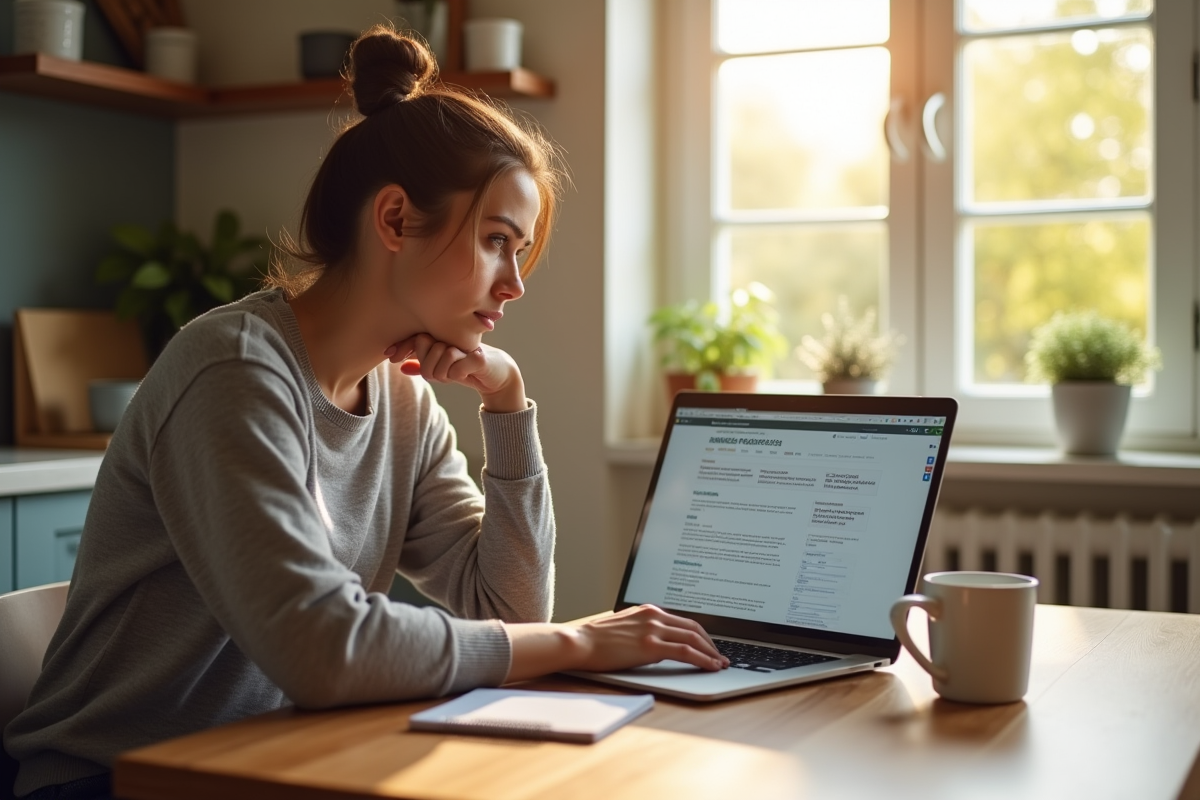 Personne consulte des documents en ligne à la maison
