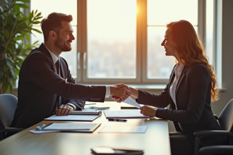 Homme et femme en réunion d'embauche dans un bureau moderne