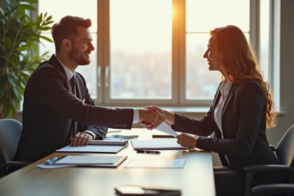 Homme et femme en réunion d'embauche dans un bureau moderne