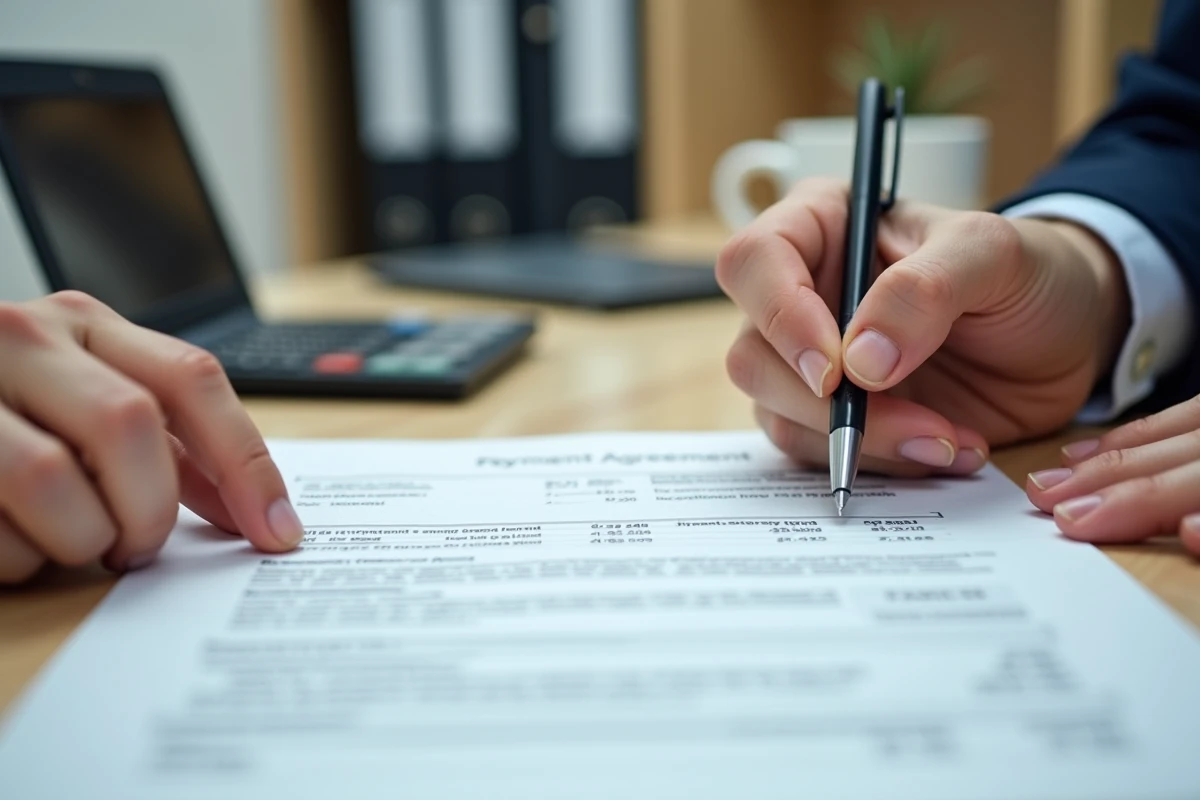 Signature d'un accord de paiement échelonné entre particulier et organisme financier