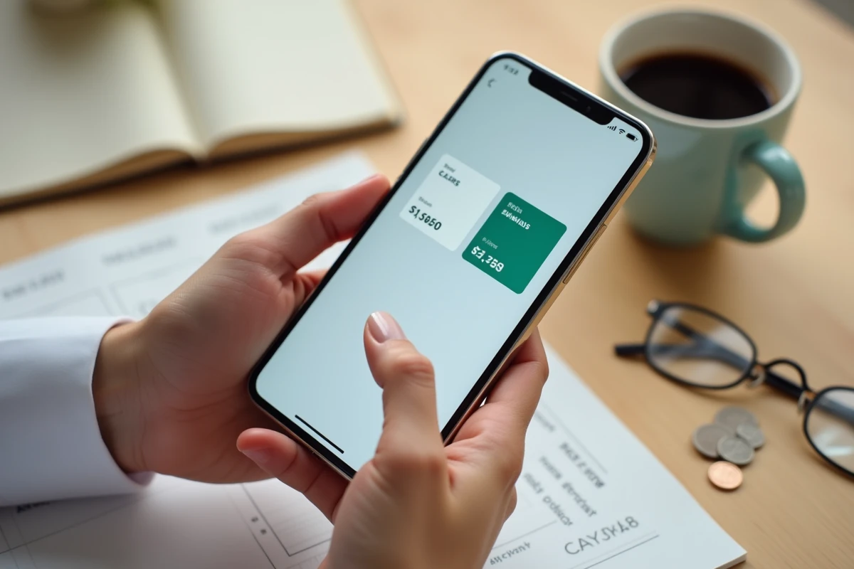 Mains tenant un smartphone comparant les rendements du livret A et de l'assurance vie en euros