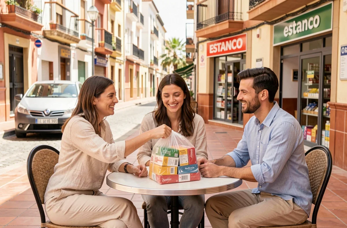 Groupe de touristes français avec des cartouches de cigarettes achetées en Espagne près de la frontière à La Jonquère