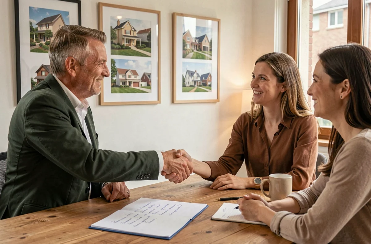 Courtier Vousfinancer Essonne serrant la main d'un couple après un accord de financement immobilier